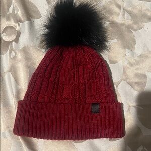 Calvin Klein Red Knit Hat with Black Pom